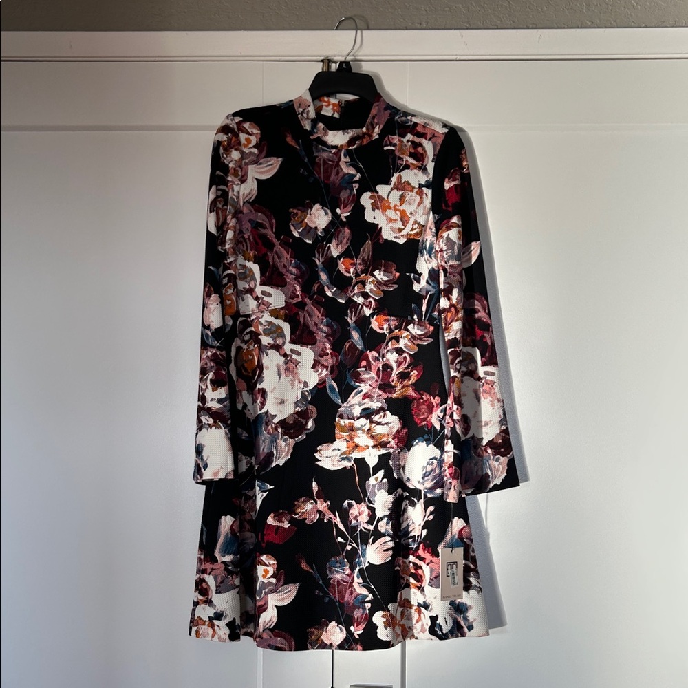 NWT - Ivanka Trump Floral Long Sleeve Dress - Black and White